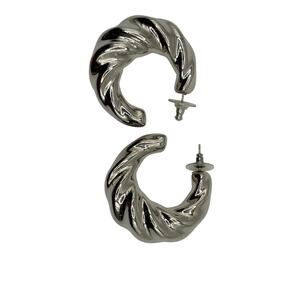 Silver Tone Chunky Twisted Swirl C Hoop Earrings Statement Y2K Vintage Style